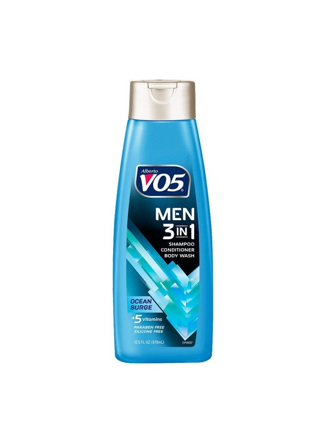 في او 5 شامبو وبلسم وغسول للجسم 3 في 1 للرجال من Erto Vo5 - Ocean Surge - 5 فيتامينات أساسية A وH وC وB5 وB3 للمساعدة في تغذية وترطيب شعرك وبشرتك، أزرق، منعش، 12.5 أونصة سائلة - Image 1