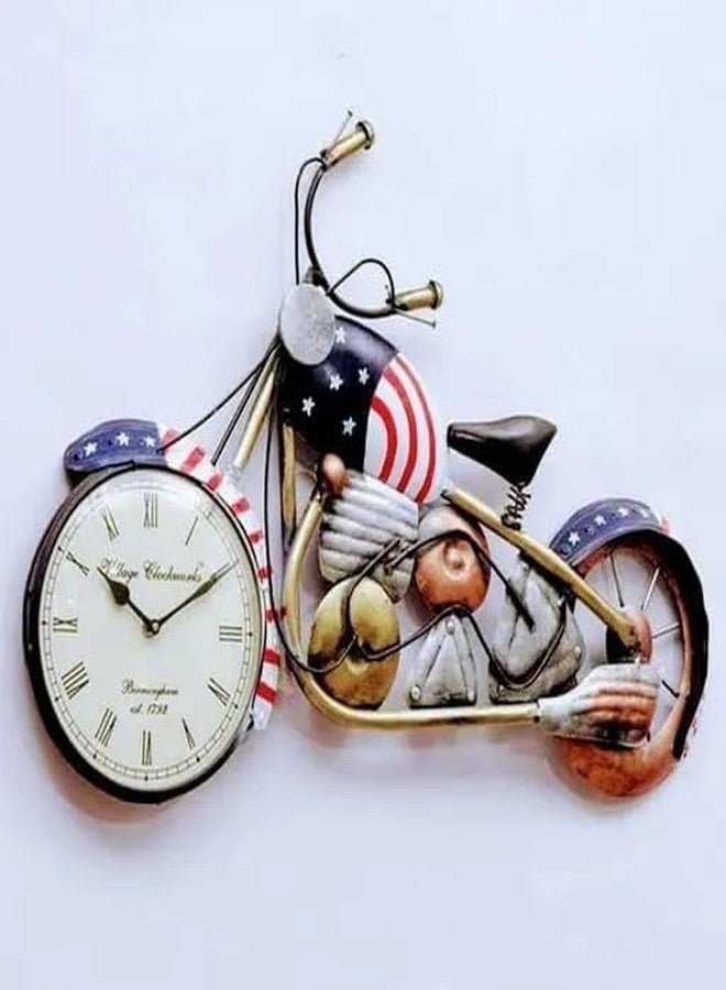 RHEA STORE American Bike Wall Clock - 7W x 45H cm Decorative Metal Motorcycle Wall Clock for Living Room, Bedroom, Office & Café, Vintage Bike Design Clock for Home Décor - Image 2