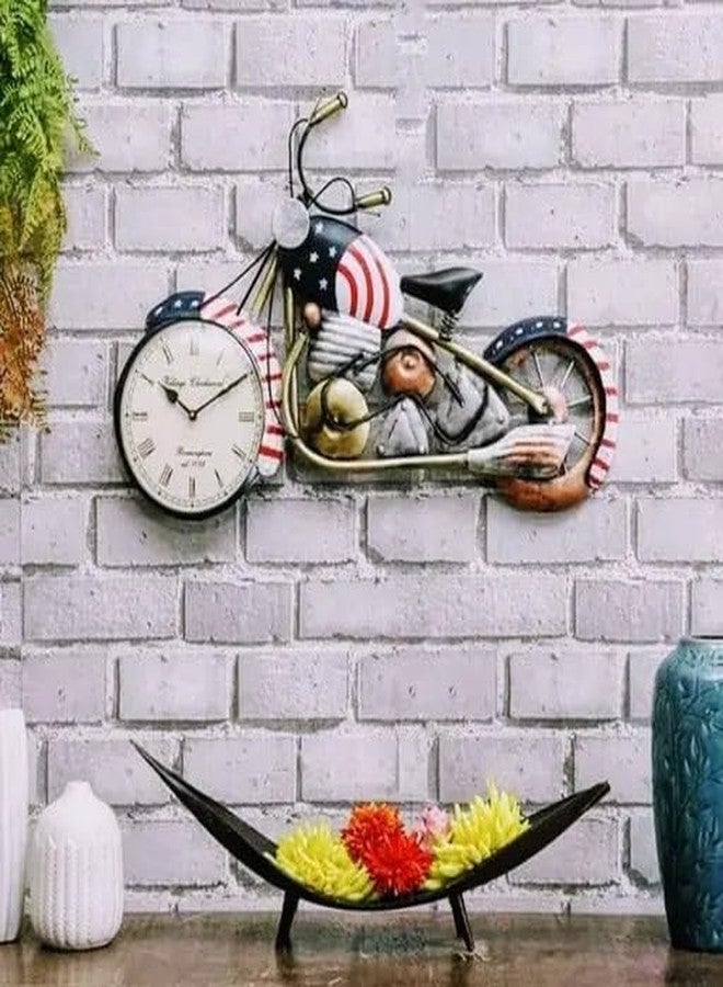 RHEA STORE American Bike Wall Clock - 7W x 45H cm Decorative Metal Motorcycle Wall Clock for Living Room, Bedroom, Office & Café, Vintage Bike Design Clock for Home Décor - Image 1
