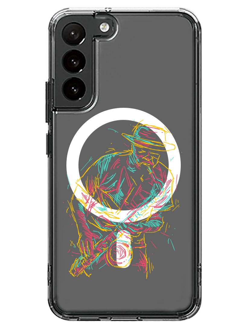 Theodor Magnetic Case for Samsung Galaxy S23 6.1-inch Compatible with MagSafe Wireless Charging, Shockproof Phone Bumper Cover Abstract saxophone - Image 1