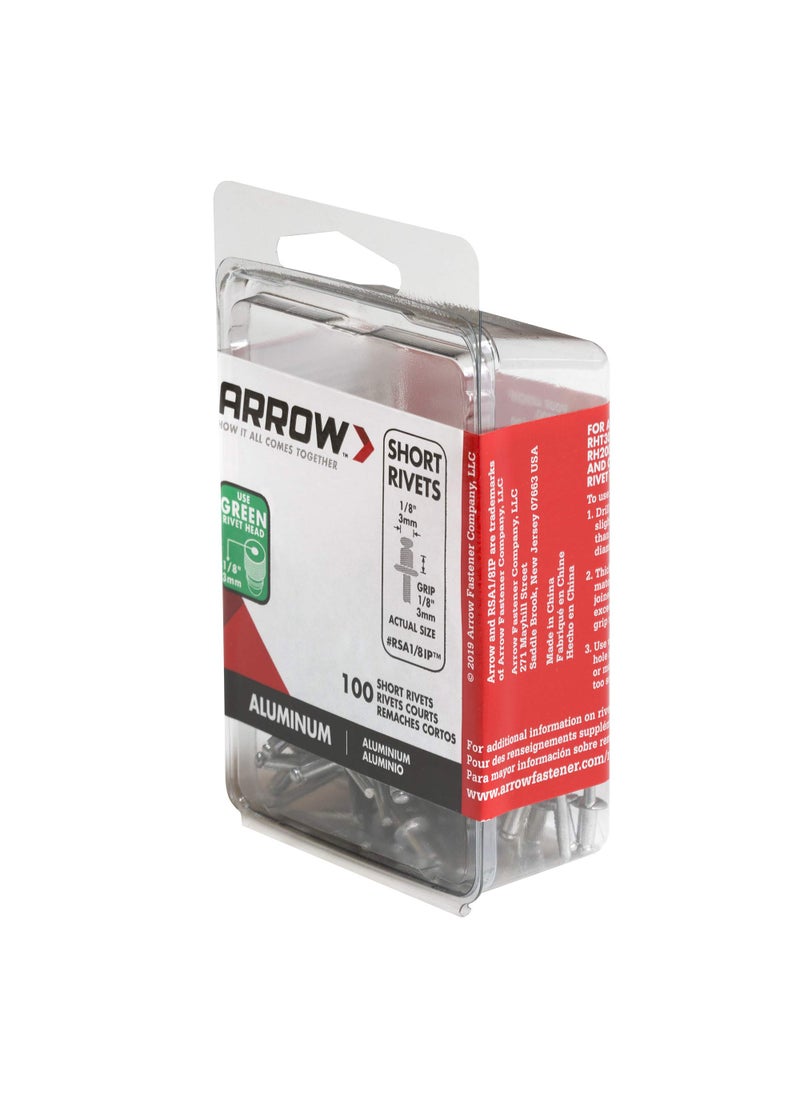Arrow Fastener Arrow RSA1/8IP Short Aluminum 1/8-Inch Pop Rivets for Metal, Fabric, Leather, and Auto Repair, 100-Pack  - Image 2