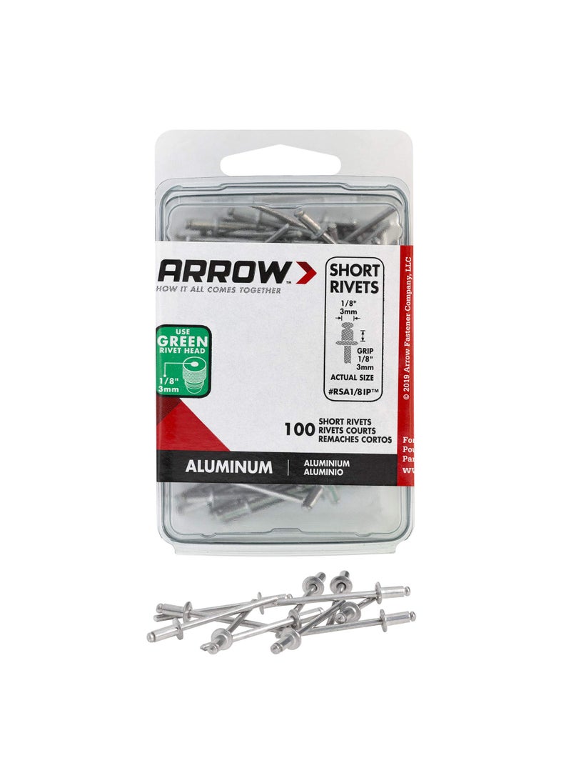Arrow Fastener Arrow RSA1/8IP Short Aluminum 1/8-Inch Pop Rivets for Metal, Fabric, Leather, and Auto Repair, 100-Pack  - Image 1