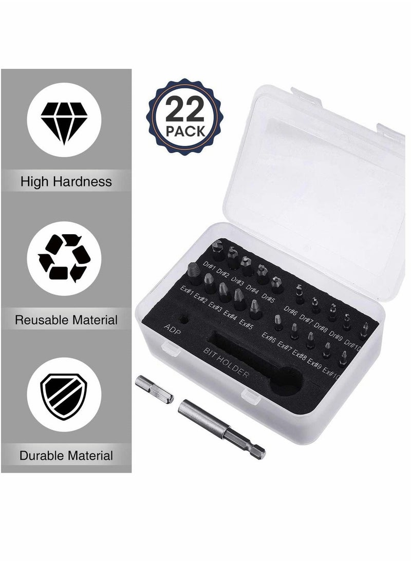 Y&D - Damaged Screw Extractor 22 Pieces Kit of Broken Bolt Stripped Remover Multipurpose HSS with 1 Extension Bit Holder Socket Adapter - Image 1