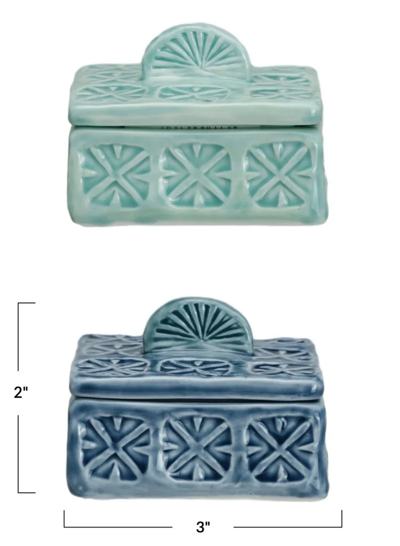 The Saffron Souk Stoneware Salt Cellar w Lid, Light Blue
