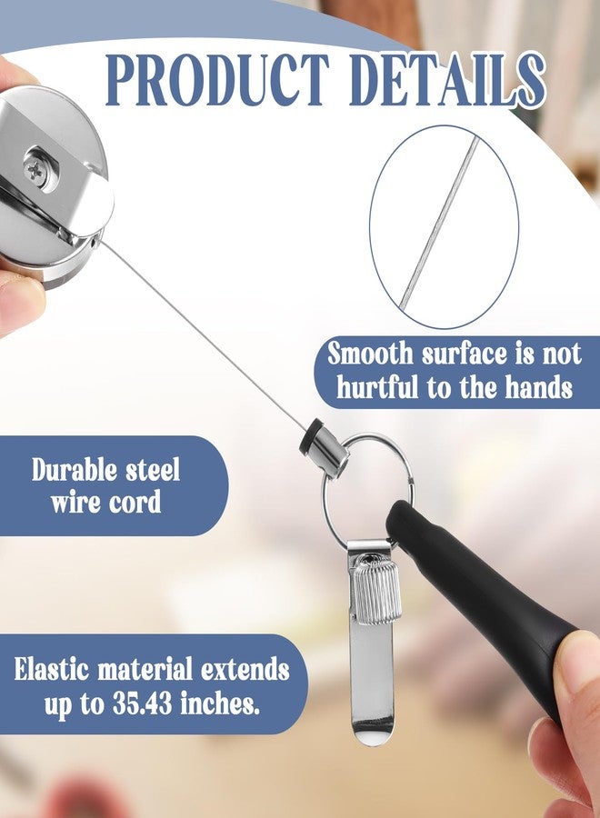 مجموعة YooNotee المكونة من 6 قطع، حامل أقلام قابل للسحب بطول 35 بوصة، حبل تعليق سلكي فولاذي مع حامل أقلام سيليكون ومشبك معدني، مناسب للنجارين وعمال البناء والممرضات والنادلين وعمال البناء. - Image 4