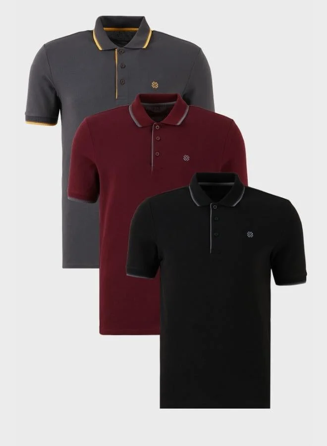 Buratti Buratti Cotton Slim Fit Stripe Detailed Buttoned Polo Collar 3-Pack T Shirt Men's T SHIRT 5902118S3