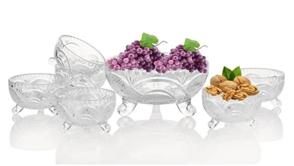 MARTVIA Glass Serving Bowls Set, 1 pcs Dessert Bowl Set, Glassware Tableware Serving Bowl Set for Ice-Cream, Fruit, Candy, Pasta, Salad, Sugar 1 Big Bowl, 6 Small Bowl (Bubal - A, Set of 1) - Image 2