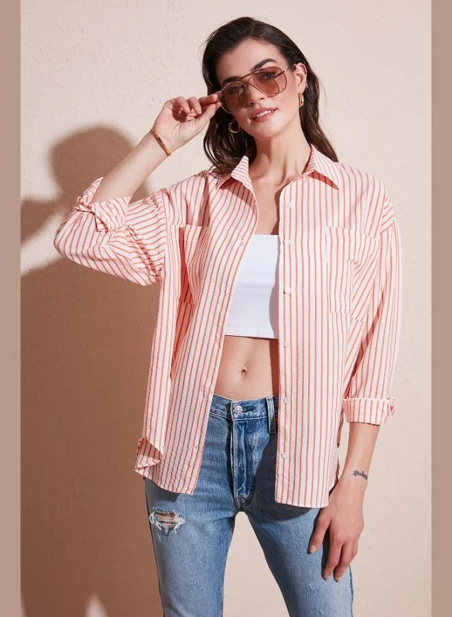 ليلا قميص نسائي مخطط بأكمام طويلة بقصة عادية