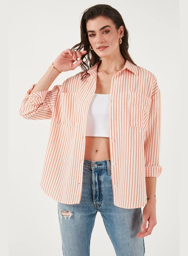 ليلا قميص نسائي مخطط بأكمام طويلة بقصة عادية