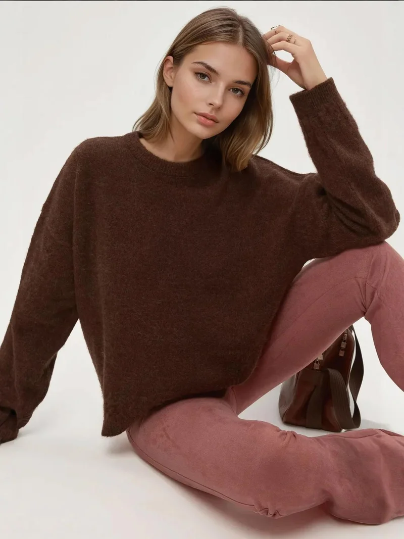 Braiding Detailed Textured Crew Neck Sweater