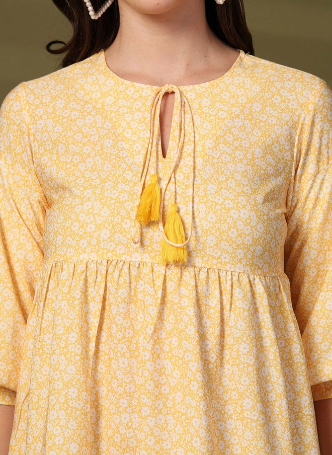 Rue Collection فستان مزخرف بالأزهار مع رقبة مربوطة وقصة واسعة للنساء - Image 2