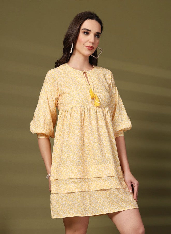 Rue Collection فستان مزخرف بالأزهار مع رقبة مربوطة وقصة واسعة للنساء - Image 3