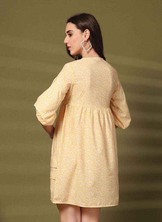 Rue Collection فستان مزخرف بالأزهار مع رقبة مربوطة وقصة واسعة للنساء - Image 4