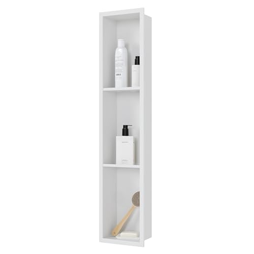 Qeke Stainless Steel Shower Niche 8 X 36 No Tile Needed Wall Niche ThreeTier Recessed Shower Shelf for Bathroom Storage Matte White