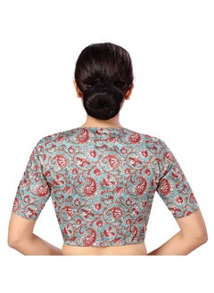Studio Shringaar Studio Shringaar Women's Polyester Readymade tassar Silk Kalamkari Printed Saree Blouse with Short Sleeves(Multi-Color, 34)  - Image 2