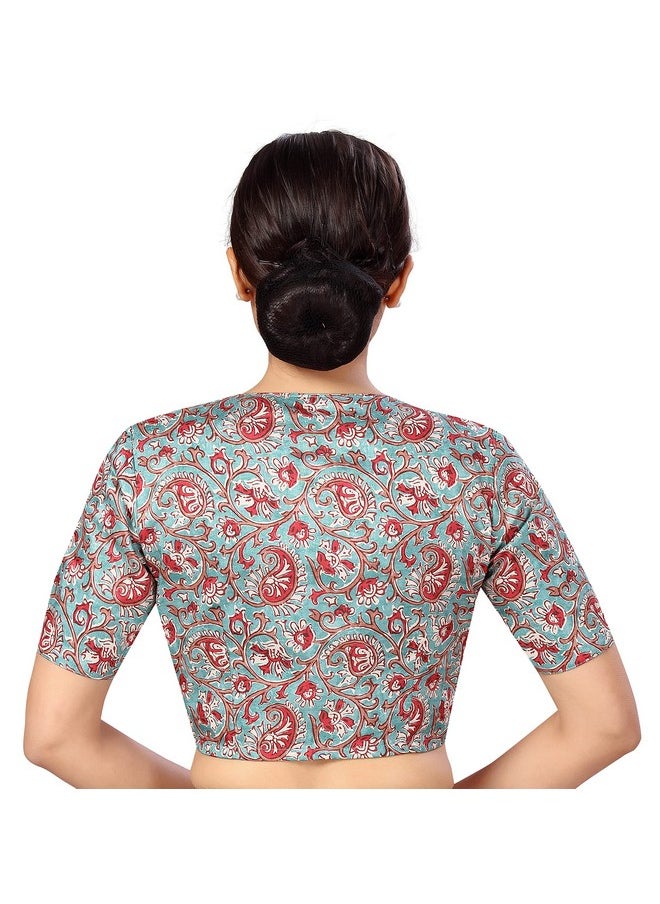 Studio Shringaar - Studio Shringaar Women's Polyester Readymade tassar Silk Kalamkari Printed Saree Blouse with Short Sleeves(Multi-Color, 34) - Image 1