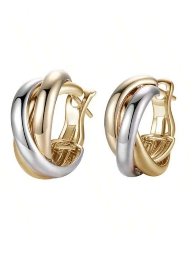 A pair of elegant and delicate two-tone shiny earrings, women's earrings, as a gift for girlfriends - Image 1