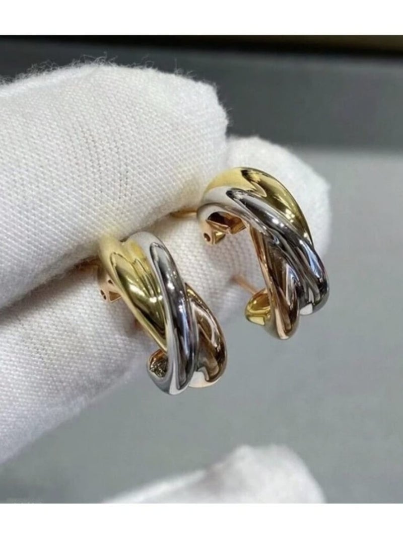A pair of elegant and delicate two-tone shiny earrings, women's earrings, as a gift for girlfriends - Image 2