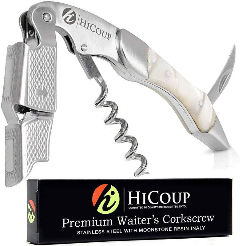 HiCoup Kitchenware Hicoup Wine Opener - Professional Corkscrews for Wine Bottles w/Foil Cutter and Cap Remover - Manual Wine Key for Servers, Waiters, Bartenders and Home Use - Stainless Steel w/Moonstone Resin Inlay - Image 1