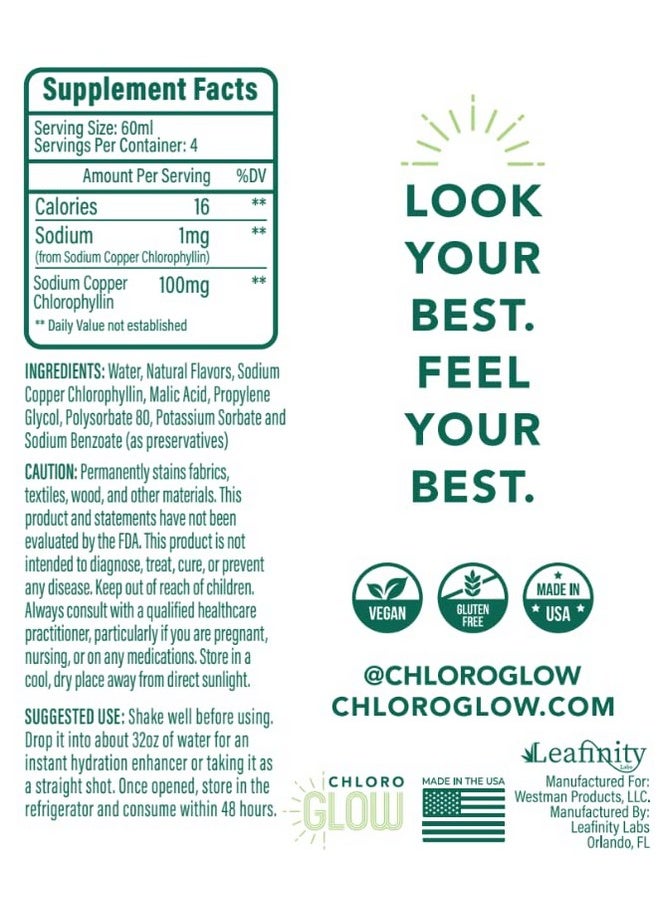 Chloroglow - Chlorophyll Detox Shots ; All Natural And Organic Plant Based Mix Drink To Boost Energy And Straighten Your Immune System ; Cleanses And Detoxifies (1 Pack) - Image 1