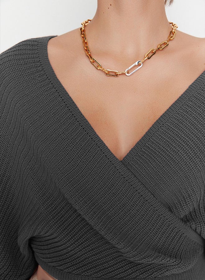 trendyol Anthracite Double Breasted Knitted Sweater - Image 4