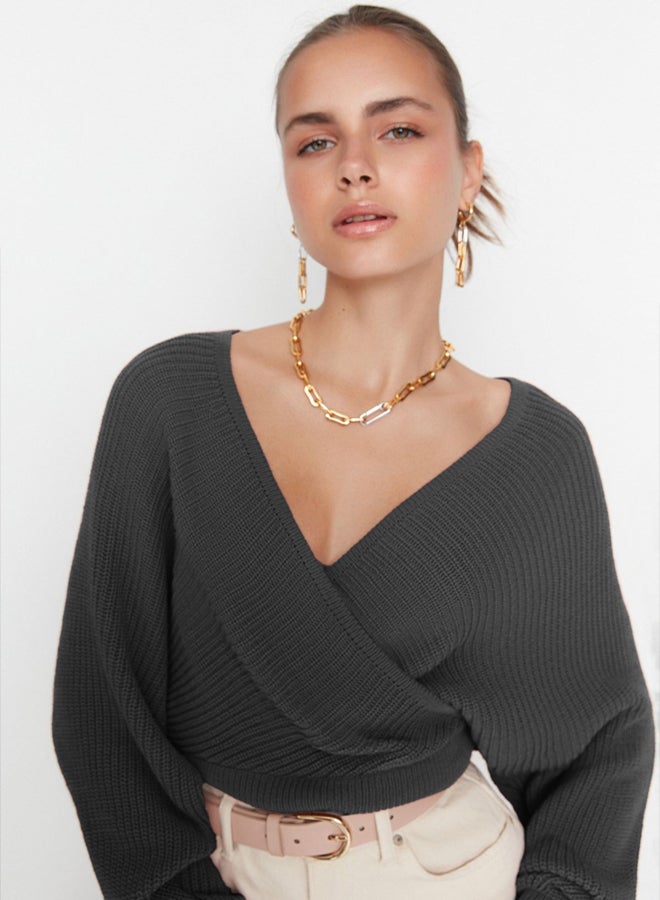 trendyol Anthracite Double Breasted Knitted Sweater - Image 3