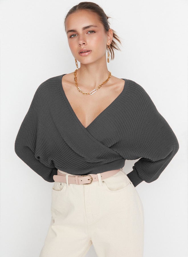 trendyol Anthracite Double Breasted Knitted Sweater - Image 2