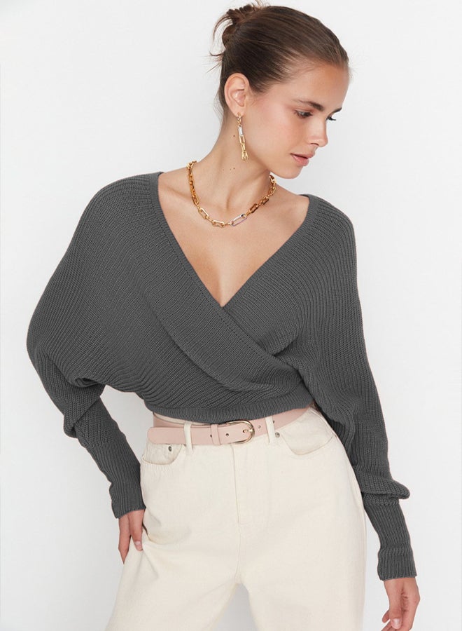 trendyol Anthracite Double Breasted Knitted Sweater - Image 1