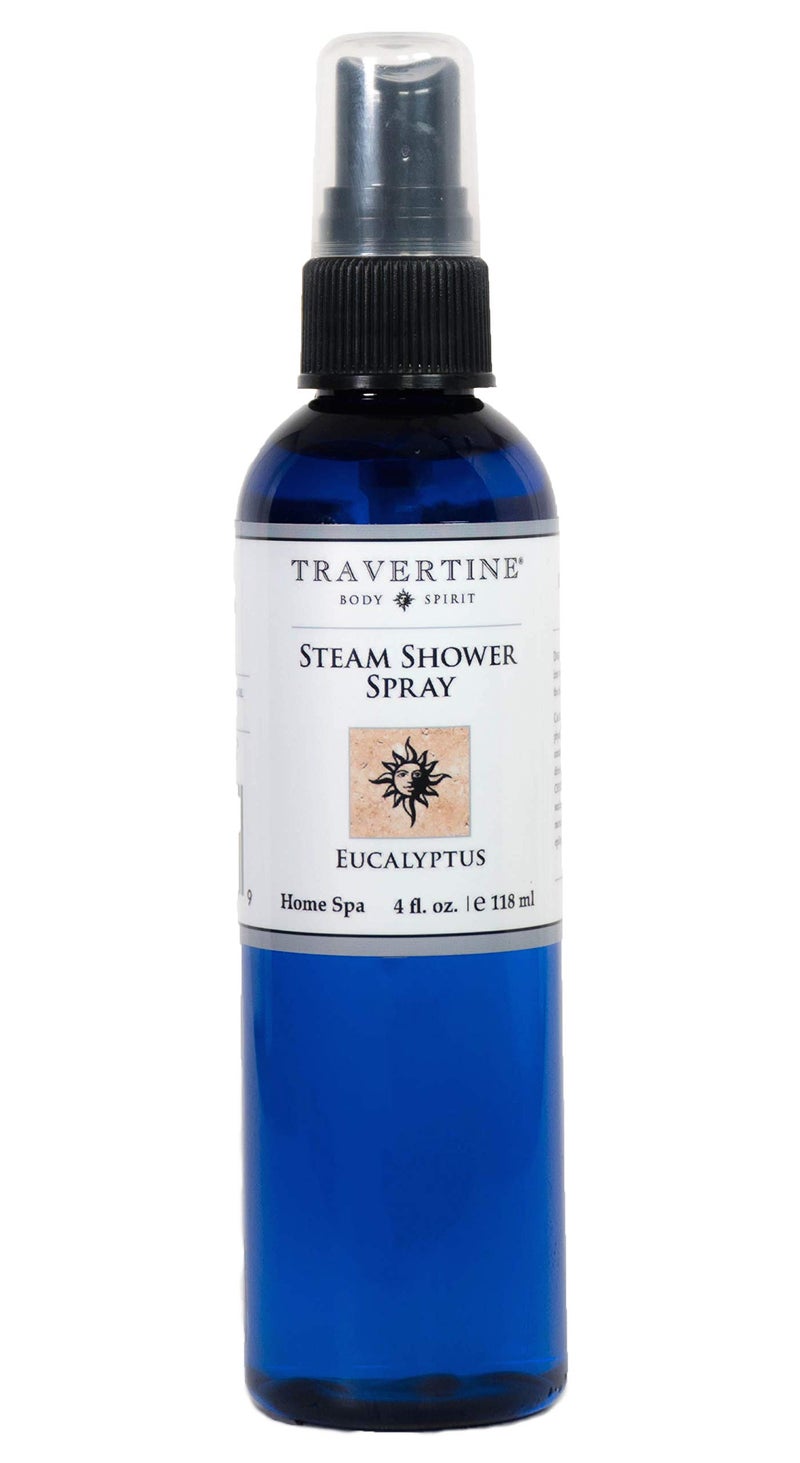 Travertine Spa Steam Shower Spray Eucalyptus Shower Spray Eucalyptus Oil Mist for Shower Aromatherapy Sinus and Congestion Relief Steam Room Spray 100 Natural Eucalyptus Oil 4 fl oz