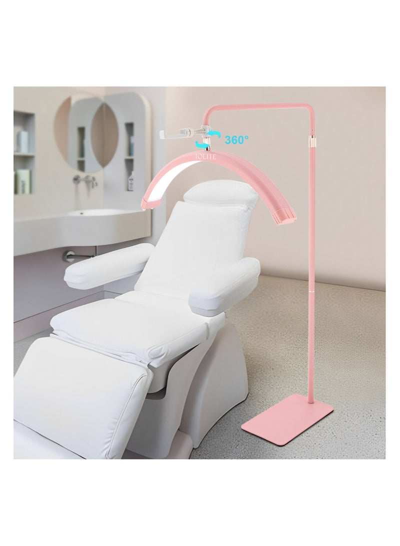 Eyelash LED Floor Light, Half Moon Lamp for Lash Extension Lighting for Beauty, Skincare, Eyebrows, Filming Content Creation with Phone Holder