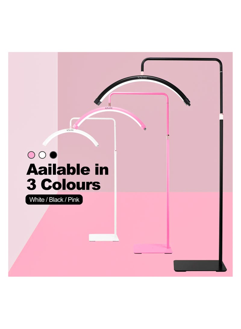 Eyelash LED Floor Light, Half Moon Lamp for Lash Extension Lighting for Beauty, Skincare, Eyebrows, Filming Content Creation with Phone Holder