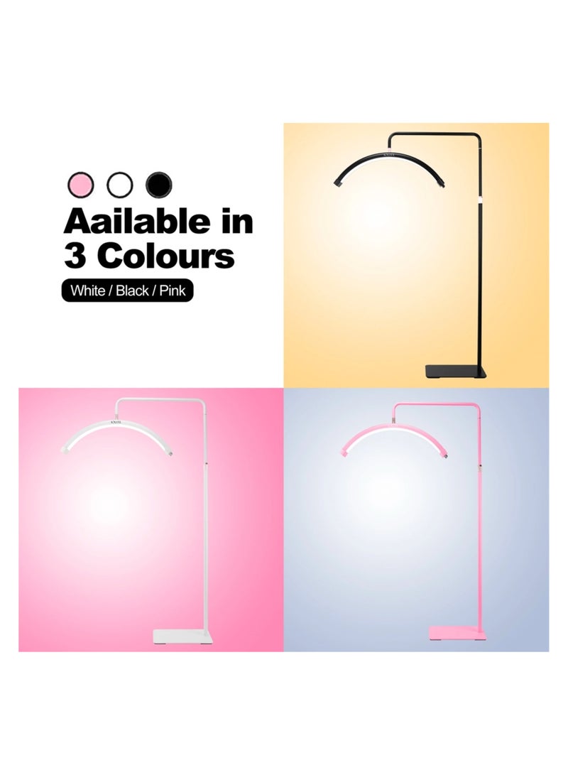 Eyelash LED Floor Light, Half Moon Lamp for Lash Extension Lighting for Beauty, Skincare, Eyebrows, Filming Content Creation with Phone Holder