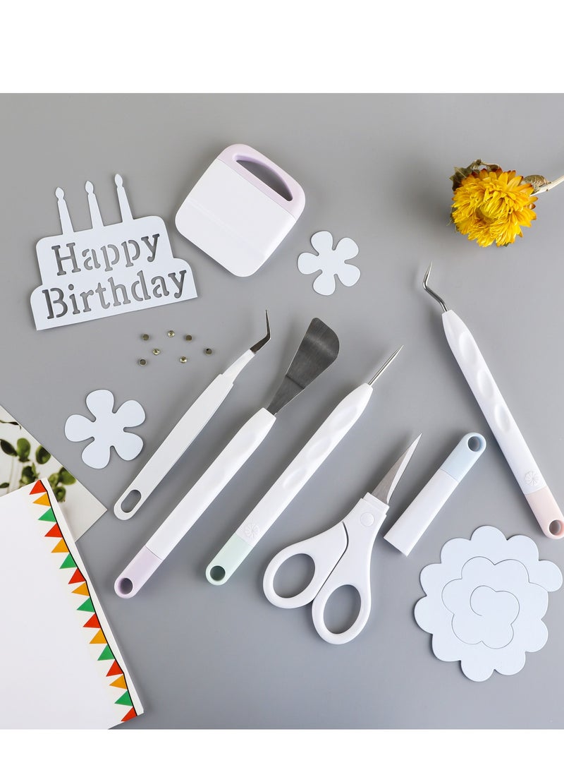 Suntown 6 Pieces of Craft Vinyl Weeding Tools Set, Hook Weeder Scraper Spatula Tweezers Scissors for Die-Cutting Cardstock Scrapbooking DIY Silhouette Embossing Lettering Tools - Image 4
