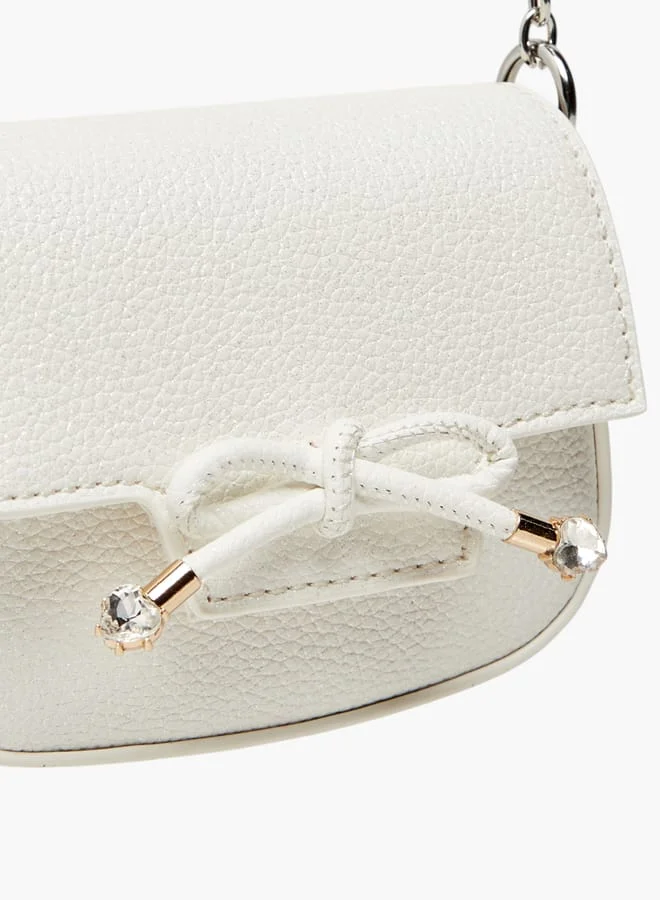 Little Missy Girls Bow Accent Crossbody Bag with Chain Strap and Button Closure