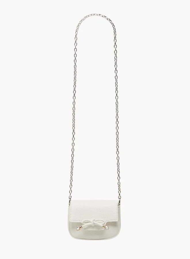 Little Missy Girls Bow Accent Crossbody Bag with Chain Strap and Button Closure