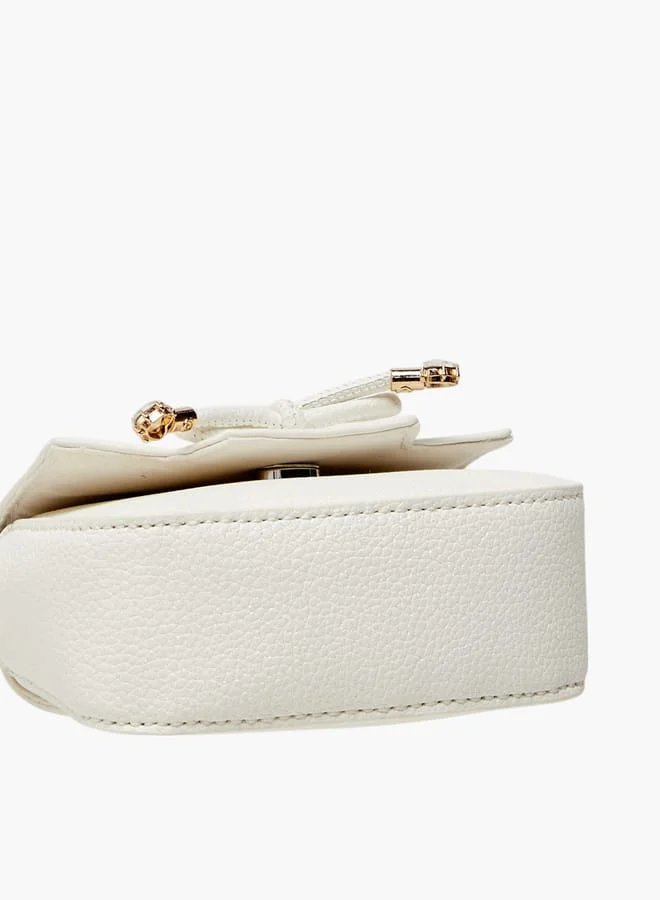 Little Missy Girls Bow Accent Crossbody Bag with Chain Strap and Button Closure
