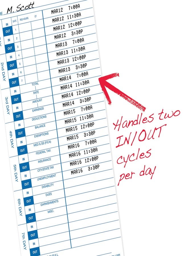 بيراميد تايم سيستمس بطاقات تسجيل الوقت من بيراميد™ مصنوعة من مواد معاد تدويرها بنسبة 30%، متوافقة مع طرازات بيراميد 3500 و3700، مقاس 4 × 9 بوصات، عبوة من 100 بطاقة - Image 3
