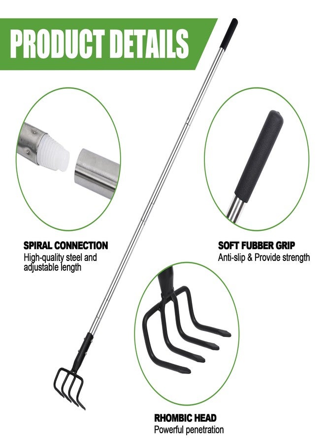 BARAYSTUS Long Hand Cultivator, Carbon Steel & Stainless Steel Tiller Cultivator, Garden Cultivator with Telescopic Handle and Soft Handle Cover, Hand Tiller for Digging Loosening Weeding - Image 3