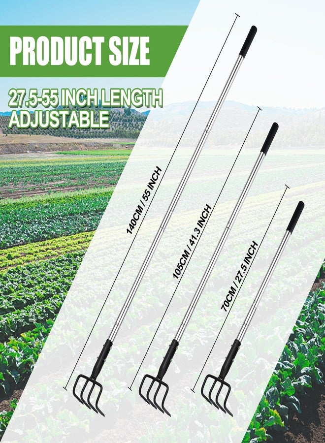 BARAYSTUS Long Hand Cultivator, Carbon Steel & Stainless Steel Tiller Cultivator, Garden Cultivator with Telescopic Handle and Soft Handle Cover, Hand Tiller for Digging Loosening Weeding - Image 2