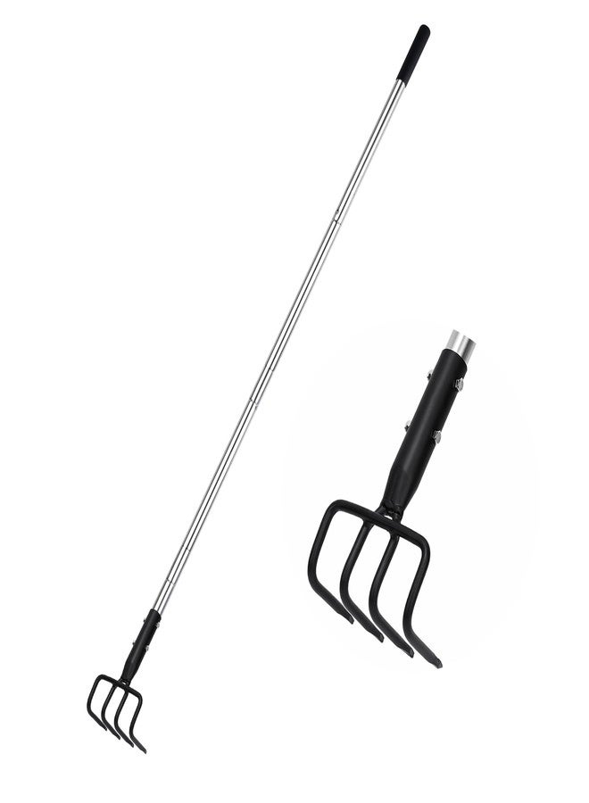 BARAYSTUS Long Hand Cultivator, Carbon Steel & Stainless Steel Tiller Cultivator, Garden Cultivator with Telescopic Handle and Soft Handle Cover, Hand Tiller for Digging Loosening Weeding - Image 1