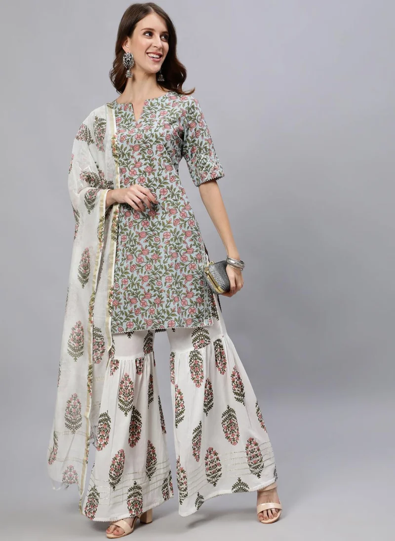 ZERESOUQ Pink Embroidered Kurta With Sharara & Dupatta