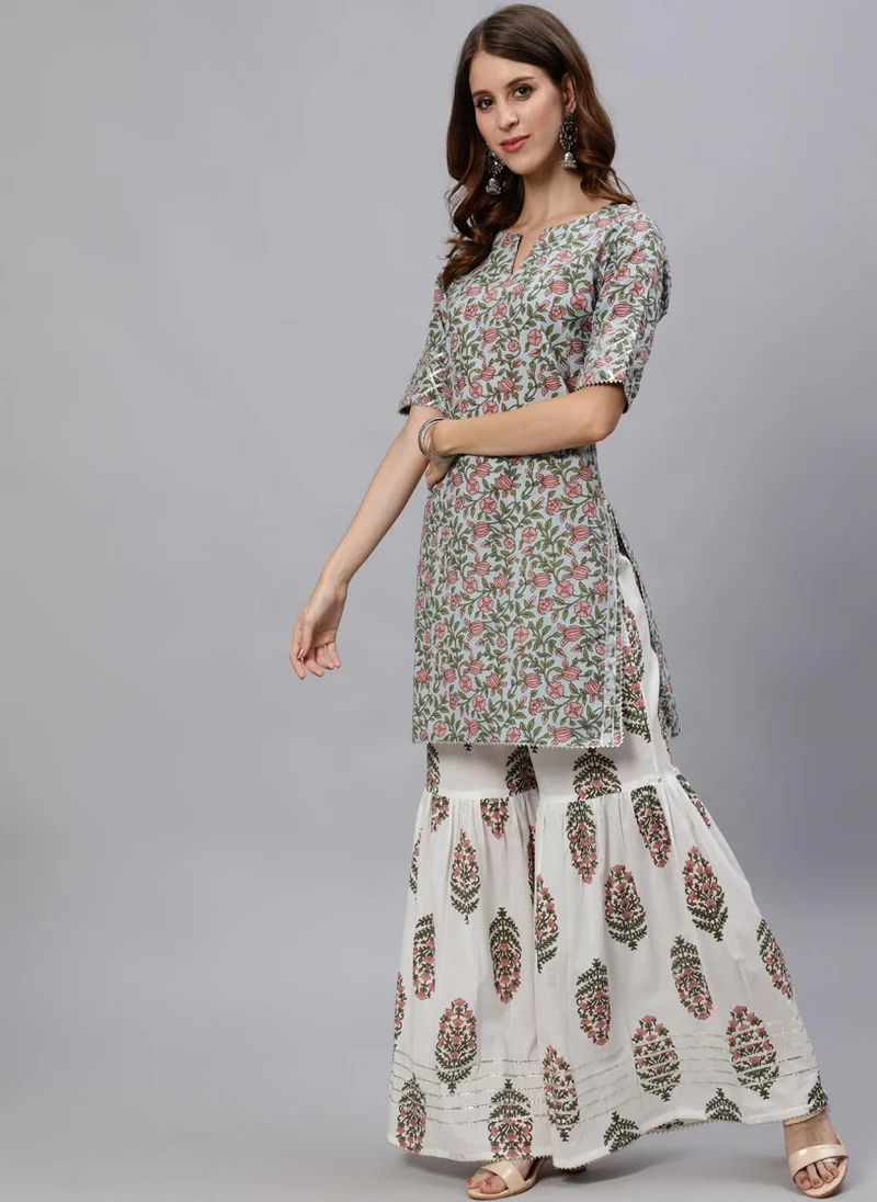 ZERESOUQ Pink Embroidered Kurta With Sharara & Dupatta