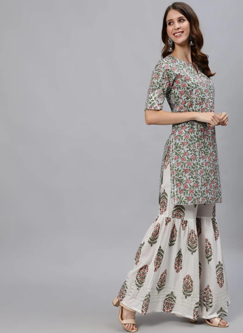 ZERESOUQ Pink Embroidered Kurta With Sharara & Dupatta