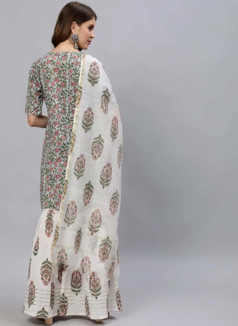 ZERESOUQ Pink Embroidered Kurta With Sharara & Dupatta