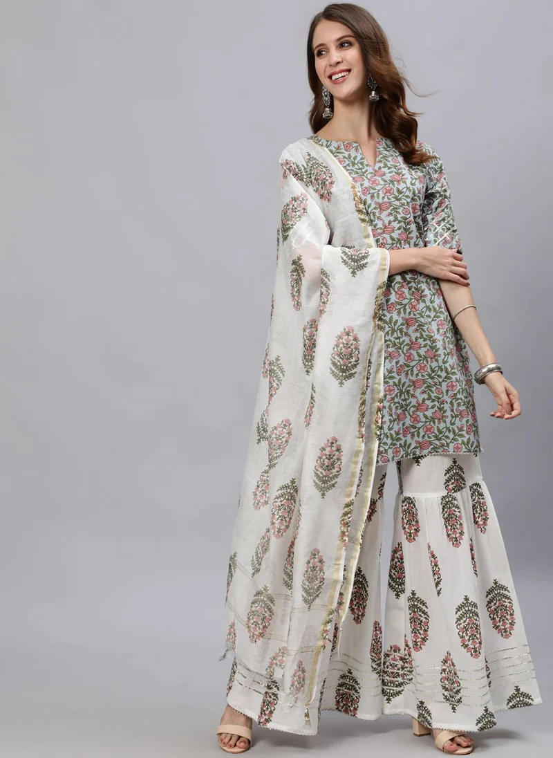 ZERESOUQ Pink Embroidered Kurta With Sharara & Dupatta
