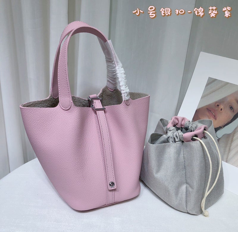 Top Layer Cowhide Vegetable Basket Bag Leather Bucket Bag Commuter Fashion Lock Handbag For Women - Image 1