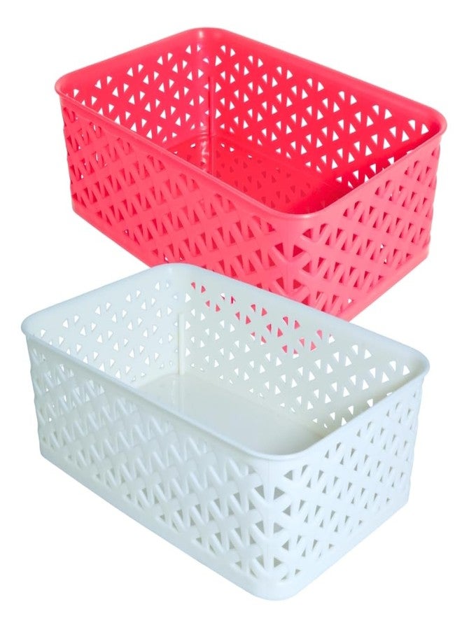 Simply Home Libra-2 Multi-Purpose Plastic Storage Basket|Stackable Organizer Tokri For Home,Kitchen,Bathroom & Office|Ideal For Toys,Clothes,Cosmetics,Stationery|Set Of 2|Red White - Image 1