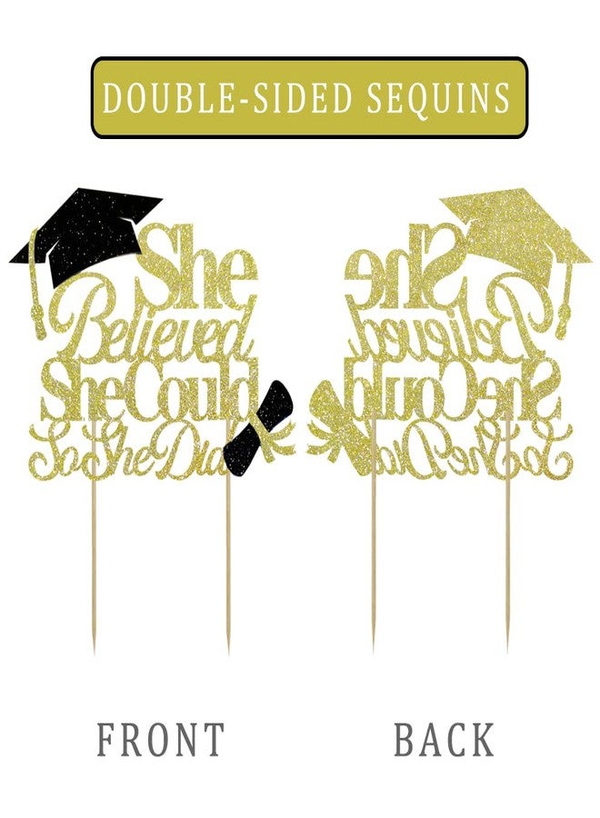 Moitkptt She Believed She Could So She Did Cake Topper for Graduation Decorations, 2025 Graduation Cake Topper, Congrats Grad 2025 Party Supplies (Gold) - Image 4