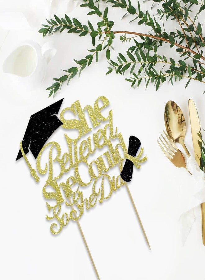 Moitkptt She Believed She Could So She Did Cake Topper for Graduation Decorations, 2025 Graduation Cake Topper, Congrats Grad 2025 Party Supplies (Gold) - Image 3