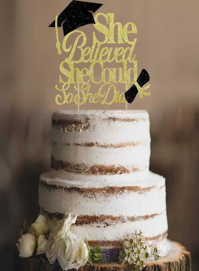 Moitkptt She Believed She Could So She Did Cake Topper for Graduation Decorations, 2025 Graduation Cake Topper, Congrats Grad 2025 Party Supplies (Gold) - Image 5